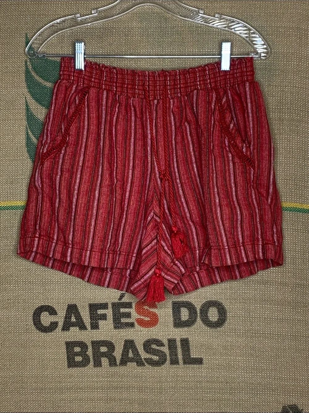 Briggs New York Red Striped High-Waist Drawstring Shorts
